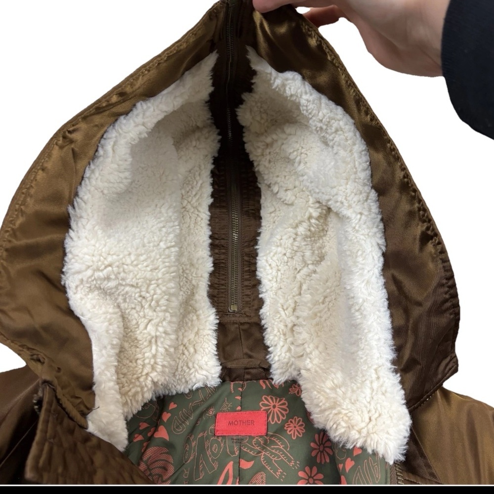 Mother The Puffer Hoodie Size M In Warm Feelings Brown Shearling Bomber Full Zip - Picture 14 of 15